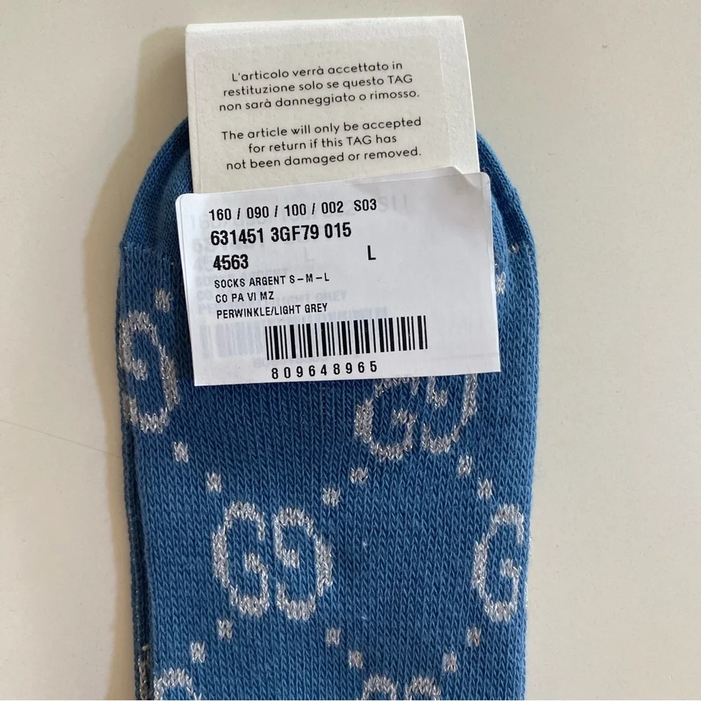 Gucci Logo Socks Blue & Metallic Silver Size Large - Picture 7 of 9